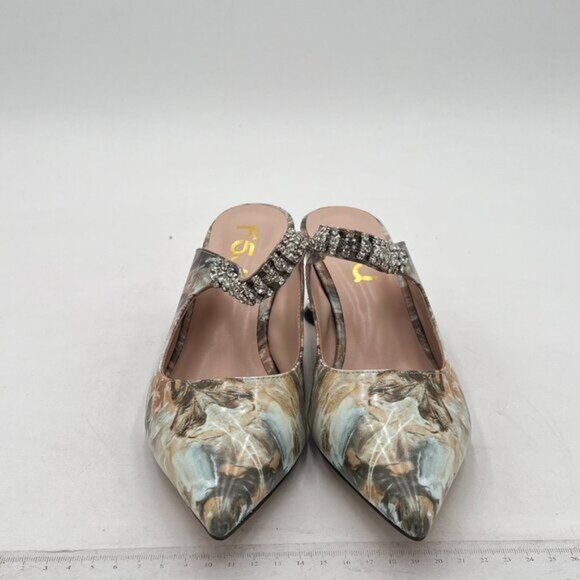 FSJ Marble Rhinestone Cone Low Heel Mule Pointed Toe One Strap Sandal Dress Shoe - Picture 3 of 8